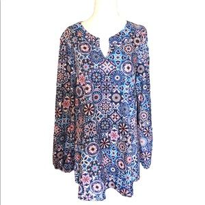 Whimsigoth Geometric Pink Blue Tunic Cotton Blend Top Size‎ S